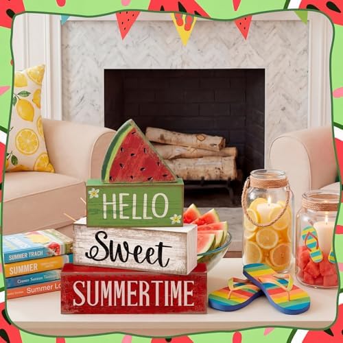 Moucuny 4 Pcs Summer Table Decor Watermelon Wooden Signs Farmhouse - Image 6