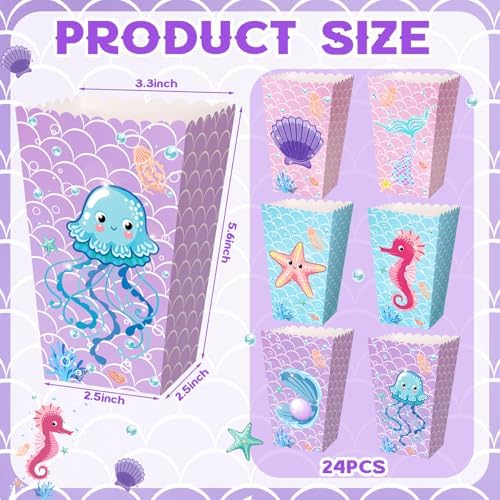 Gueevin 24 Pcs Mermaid Popcorn Boxes Treat Boxes Candy Holder Container - Image 2