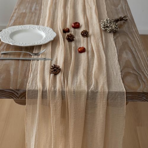 Deep Beige Cheesecloth Table Runner 120 Inches Fall Party Home Decorations - Image 4