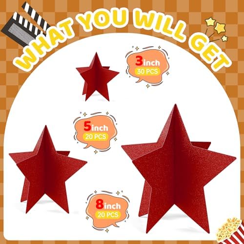 70 Pcs Red Star Centerpieces for Movie Night Party Decorations 3D 2025 Graduation Table Decor 3 Sizes 8" 5" 3" Red Carpet Film Show Theme Birthday Party Back to School Table Decor - Image 2