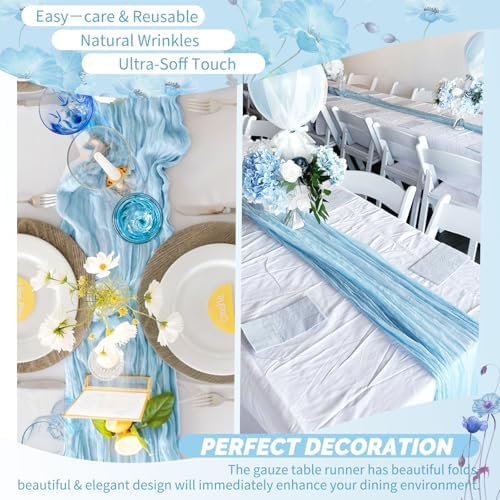 18 Pack Baby Blue Cheesecloth Table Runner 17x108 Inches Boho Home Decor - Image 6