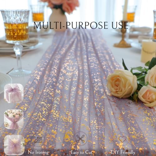 3Pcs Dusty Purple Gold Table Runner Metallic Foil Shimmer Sheer Gauze 10ft - Image 6