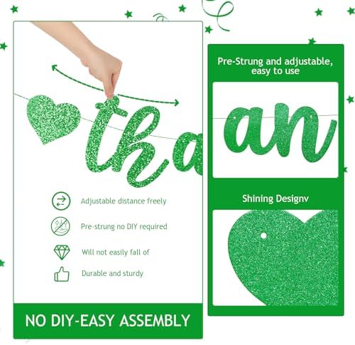 Pre-Strung You Rock Thank You For All You Do Banner - Glitter Employee Appreciation Decorations, Staff Teacher Nurse Recognition Party Supplies, Retirement Office Decor Sign, Large Cardstock Garland (Green) - Image 2