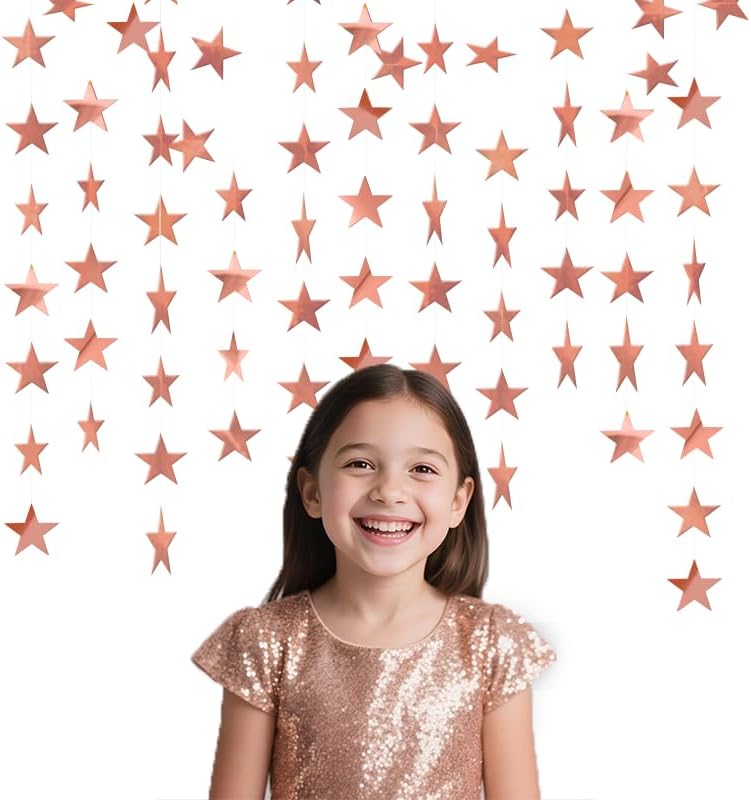 Rose Gold Shining Star Hanging Garland Rose Gold Hanging Sparkling Star Streamer Glitter Bunting Banner Twinkle Backdrop for Wedding Baby Shower Birthday Christmas Decorations 40 Feet - Image 5