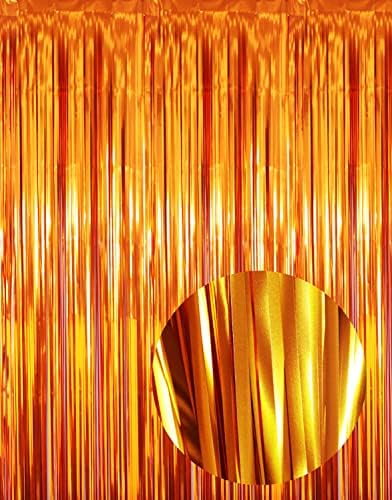 GOER 3.2 ft x 8.2 ft Metallic Tinsel Foil Fringe Curtains Party Photo Backdrop Party Streamers for Birthday,Graduation,New Year Eve Decorations Wedding Decor (Orange,1 Pack) by GOER