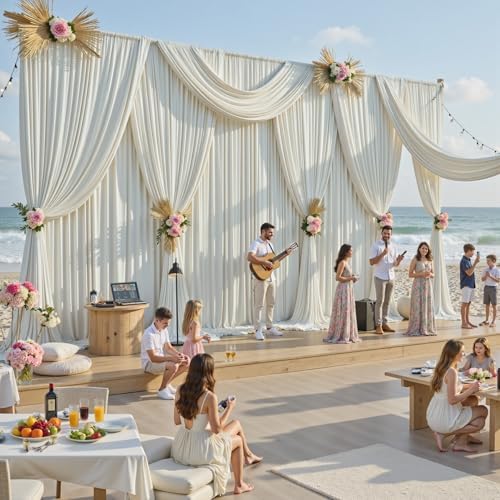 10ft x 15ft Ivory Backdrop Curtains for Wedding Parties, 2 Panels Extra Long Wrinkle Free Fabric Drapes Photo Backdrop for Baby Shower Birthday Stage Reception - Image 3