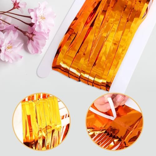 10 Pack Orange Foil Curtain Backdrop 3.2ft x 9.8ft Metallic Tinsel Foil Fringe Curtains Streamer Photo Booth Backdrop for Birthday Party Halloween Christmas New Year Party Supply (Orange) - Image 4