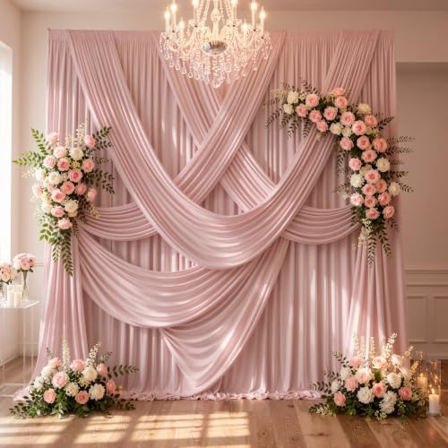 10ftx10ft Wrinkle Free Dusty Pink Backdrop Curtains for Parties, Silky Polyester Photo Backdrop Drapes 2 Panels 5x10ft Back Drop Cloth for Wedding Birthday Baby Shower Photography Background by ENJOYYOURPARTY