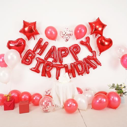 Red Birthday Decorations for Women Red and White Birthday Balloon - Image 5