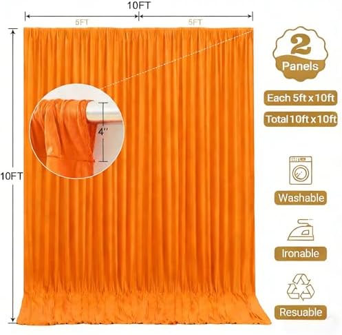 10x10ft Orange Backdrop Curtain Panels for Parties - Wrinkle Free Polyester Photo Curtain Backdrop Wedding Back Drop Fabric Drapes for Party Decorations Background for Photography - Image 6