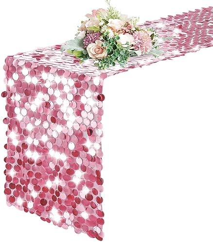 Pufogu 12 "x 108" Sequin Table Runner, Pink Glitter Premium Big Sequin Table Runner, Rectangle Table Runners for Halloween, Christmas, Wedding Party, Birthday Party, Banquet Decor (1 Pack). by Pufogu