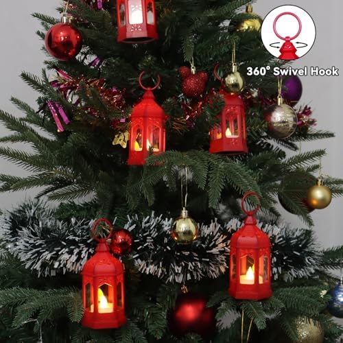 LLQ 8 Pcs Mini Lantern Decor Moroccan Lantern with Flickering LED Candle Table Centerpiece Small Vintage Christmas Hanging Lamp Ornaments Bulk for Wedding Halloween Christmas Party (5 Inch,Red) - Image 6