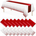 16Pack Disposable Plastic Tablecloths and Satin Table Runner Set White and Red Dot Tablecloth Red Satin Table Runner for Wedding Birthday Baby Shower Anniversary Christmas New Year Party Supplies by MASHAN