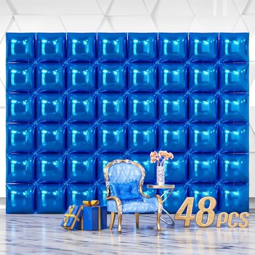 NISOCY 48PCS Metallic Blue Square Foil Balloons Wall Backdrop by NISOCY