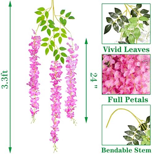 AITISOR 24 Pack Artificial Fake Wisteria Vine Ratta (3.75 Feet) Hanging Garland Silk Flowers String Home Party Wedding Decor(Pink) - Image 2