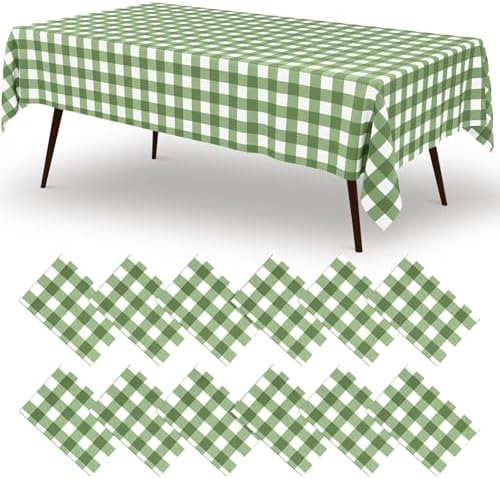 misaya 12 PCS Sage Green White Buffalo Plaid Plastic Disposable Table Cloth by misaya