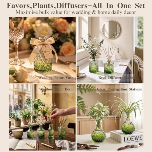 Clear Gradient Green Glass Bud Vase Set of 12 Pcs,Small Bud Vases in Bulk,Glass Crystal Flower Vases Table Centerpieces for Party Event Wedding Decor Baby Shower Decorations (Gradient Green, 12 Pcs) - Image 3