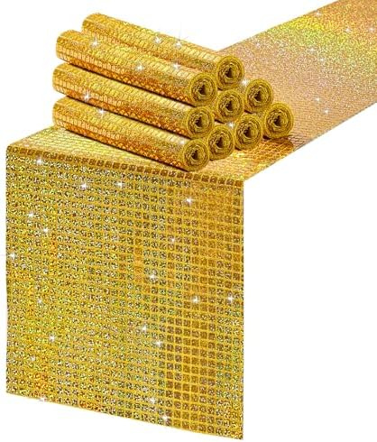 Laser Gold Sequin Table Runner 10 Packs 13 x 72 Inch Sequin Mirror Fabric by MokoHouse