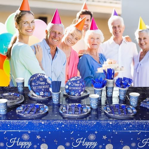 Funnymoom 452 Pcs Blue Silver Retirement Party Supplies Decorations for 50 - Image 5