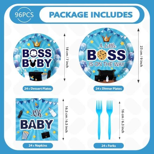 96Pcs Boss Theme Baby Shower Party Decorations for Boys, Serves24 - Image 2