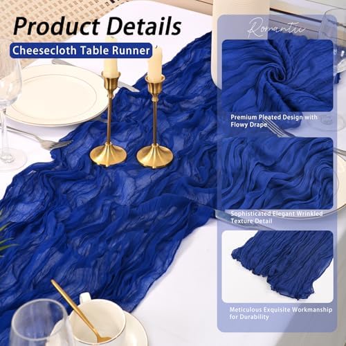 8 Pack Royal Blue Cheesecloth Table Runner 17x108 inch Boho Gauze Cheese Cloth Table Runners for Wedding Party Baby Bridal Shower Home Decor - Image 4