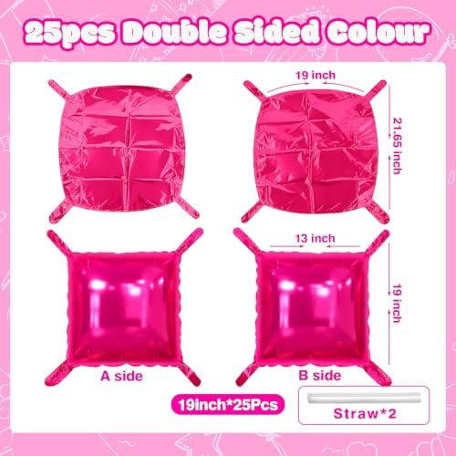 NISOCY 25PCS Hot Pink Square Foil Balloons Wall Backdrop - Image 2