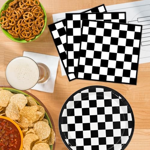 Oigco 60 PCS Race Car Birthday Party Decorations, Checkered Flag Plates and Napkins for Cars Birthday Decorations, Serves 20 - Image 4