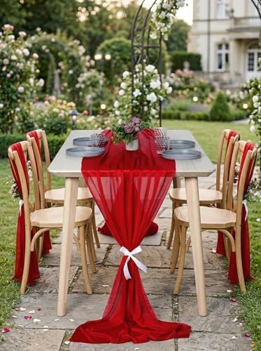 Pack of 25 Chiffon Table Runners 29 x 120 Inch, 14FT Long - Red - Image 4