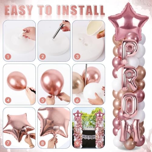 2 Sets Graduation Balloon Column Stand Kits with 132 PCS Rose Champagne Gold Latex Balloons 2026 Letters 6.5 Ft Adjustable Metal Tube Telescopic Tower Pillar with Base for Graduation Party Decoration - Image 5