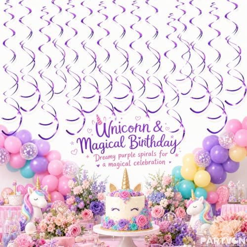 32 PCS Purple Hanging Swirl, Sparkle Ceiling Hanging Decorations, Plastic Streamer Party Decorations for Birthday, Princess Party, Masquerade, Graduation - Image 4