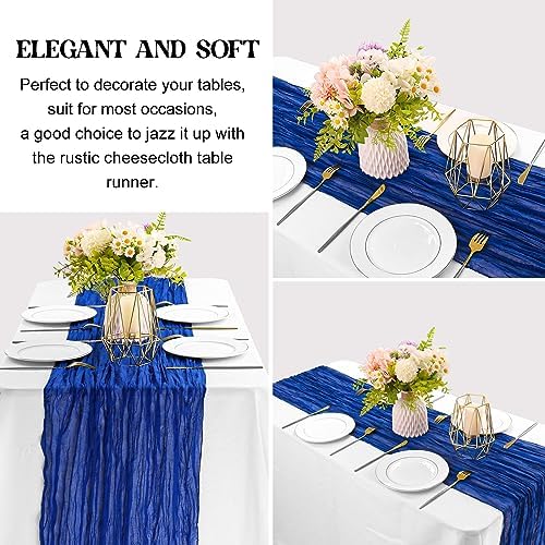 Royal Blue 10FT Cheesecloth Table Runner Boho Gauze Fabric Table Runner Rustic Sheer Runner for Wedding Bridal Baby Shower Birthday Party Boho Table Decor（1 Pack Royal Blue） - Image 3
