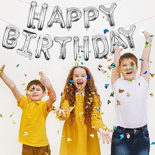 Silver Happy Birthday Balloons Banner (3D Silver Lettering) Mylar Foil Letters | Inflatable Party Decor and Event Decorations for Kids and Adults | Reusable, Ecofriendly Fun - Image 5