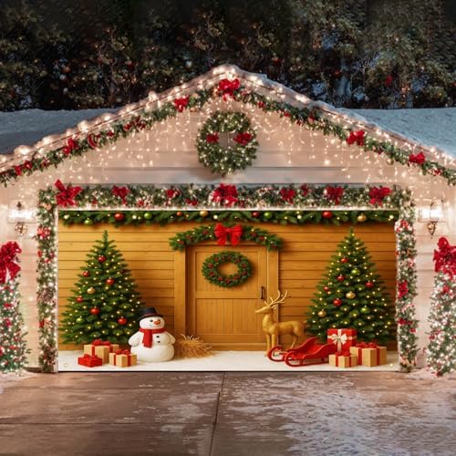 HOMETITUTE Trees Snowman Christmas Garage Banner 13x6ft - Image 4