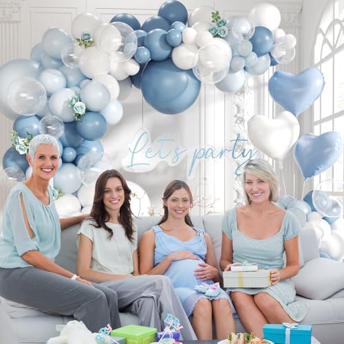 Dusty Blue Balloon Arch Kit 155Pcs Light Blue and White Clear Balloons Different Size for Wedding Birthday Baby Shower Gender Reveal Bridal Party Decorations - Image 4