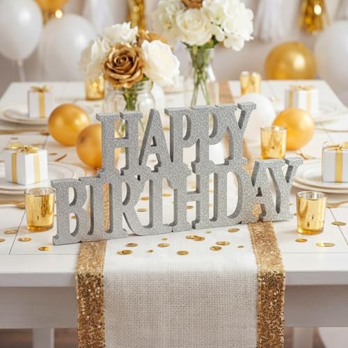 Novabright Happy Birthday Sign, Sliver, Glitter - Image 3