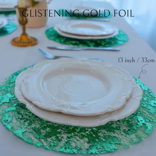 Snowkingdom 100 Pcs Green Placemats Round Disposable Glitter Charger 13" - Image 3