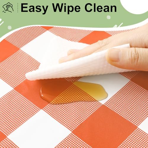 misaya 12 Packs Orange White Buffalo Gingham Plastic Disposable Table Cloth - Image 5