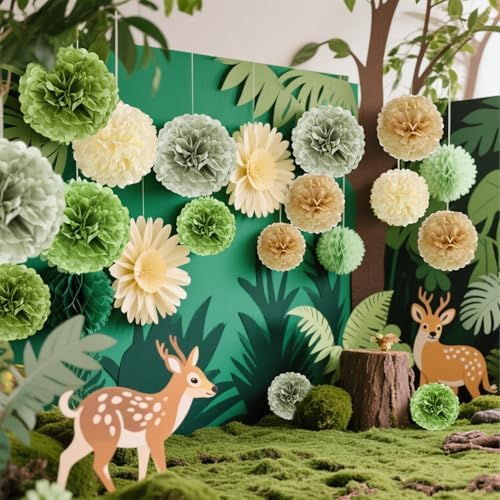 Sage Green Tissue Paper Pom Pom Flowers Decorations 15 PCS Olive Green Paper Flowers for Wall Hanging Backdrop Neutral Baby Shower Wedding Party Supplies Birthday Bridal Decor Table Centerpieces - Image 6