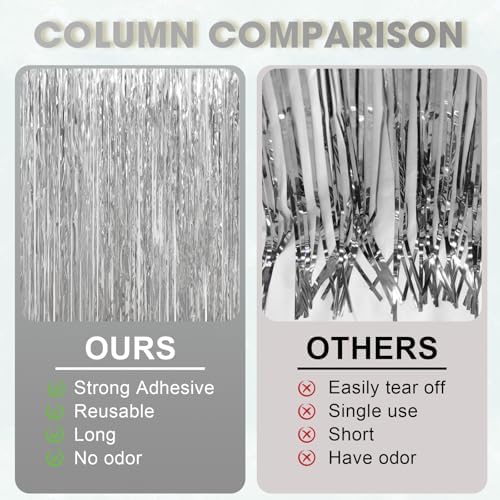 Voircoloria Silver Foil Fringe Backdrop Curtains, 3.3x6.6ft, 3pcs - Image 5