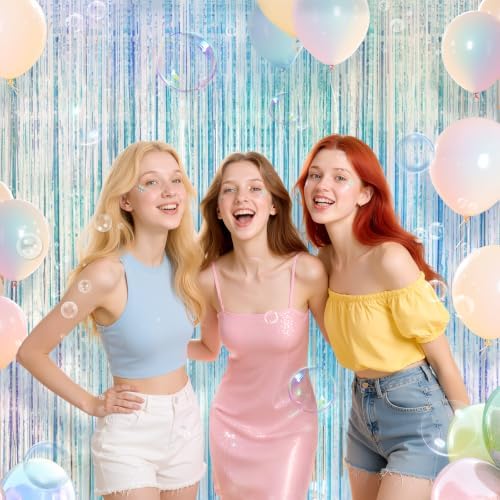 2 Pack Iridescence Party Streamers Backdrop Curtains, 3.3x8.2ft Holographic Tinsel Foil Curtain Photo Booth Props for Birthday, Wedding, Holiday Celebration, Bachelorette, Theme Decorations - Image 6