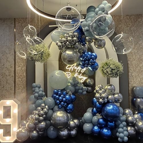 Jobkoo Navy Blue Gold Balloons, 12 Inch Dusty Light Blue Golden Latex Balloon Set for Boys Birthday Winter Wonderland Wedding Baby Shower Party Decorations - Image 6