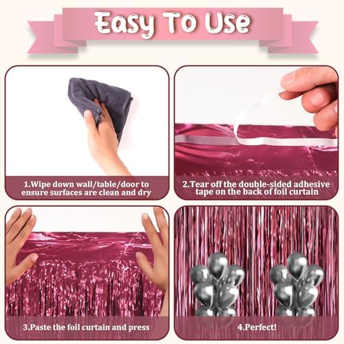Voircoloria Burgundy Foil Fringe Backdrop Curtains, 3.3x6.6ft, 6pcs - Image 3