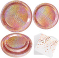 Rose Gold Party Decor, 75 Pcs Iridescent Paper Plates and Napkins Set by Unknown