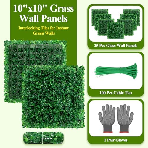 25Pcs Artificial Grass Wall Panels 10" X 10" Greenery Backdrop UV-Protected - Image 3