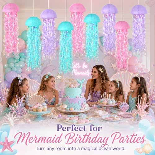 6-Pack Jellyfish Paper Lanterns, Mermaid Birthday Party Decorations - Image 3