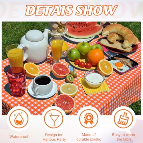 12 Pack Orange Plastic Checkered Tablecloth, Premium Decorative Disposable Orange Gingham Plaid Table Cloths for Parties, Rectangle Party Table Cover for Fall Thanksgiving Picnic Birthday, 54x108 Inch - Image 3
