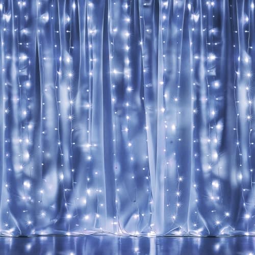 Dazzle Bright 300 LED Curtain String Lights, Christmas Fairy Lights for Bedroom with 8 Lighting Modes, Connectable Waterproof Window Lights Party Wedding Garden Wall Decor, White - Image 2