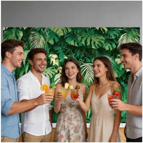 7x5FT Polyester Tropical Jungle Palm Leaves Backdrop Summer Hawaiian Safari Green Plant Photography Background Supplies Luau Aloha Birthday Party Decor Banner Photo Booth Studio Props - Image 6