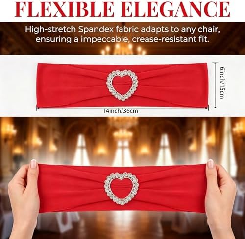 150 Pieces Chair Sashes & Bows - Stretch Spandex Chair Cover Band with Buckle for Wedding, Hotel Banquet, Birthday Party & Home Bulk Decorations (Red) - Image 2