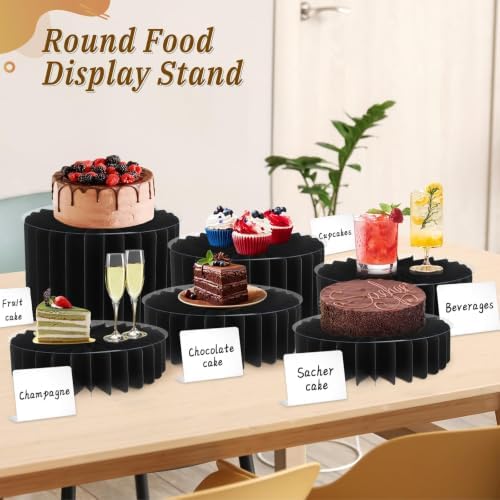 6Pcs Buffet Risers, Food Risers for Table, Foldable Cake Display Stands, Tall Cardboard Cupcakes Stand for Show Catering Desserts Jewelry Wedding Birthday Party Decoration (Black) - Image 5